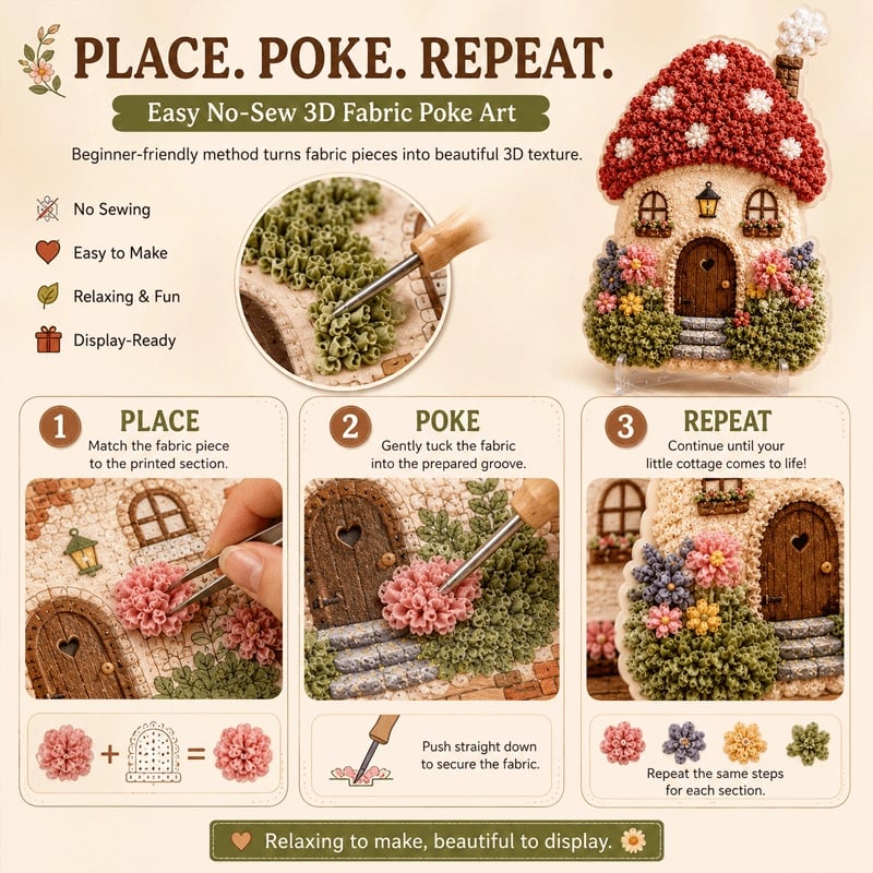 🔥Laatste dag: 50% KORTING - ✨Whimsical Village 3D-poke-art-set van stof