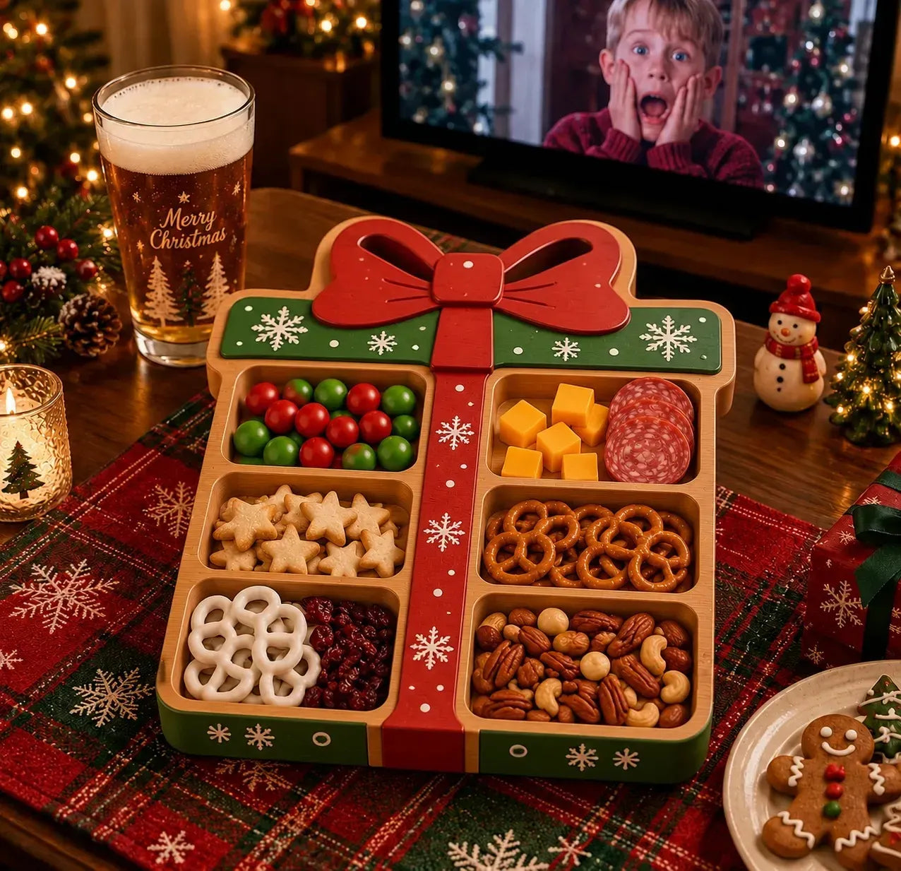 🎄Kerstsnackschaal met figuurtjes | 11 feestelijke ontwerpen met vakjes voor crackers, kaas, fruit, snoep en kerstlekkernijen 🍿