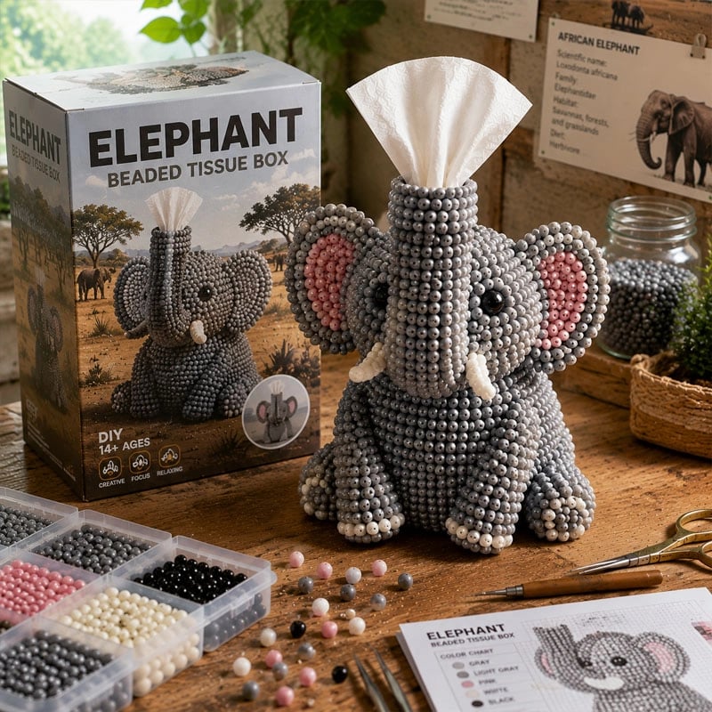 🔥Laatste dag: 50% KORTING 🦘 DIY-set voor een tissuebox met dierenmotief en kralen