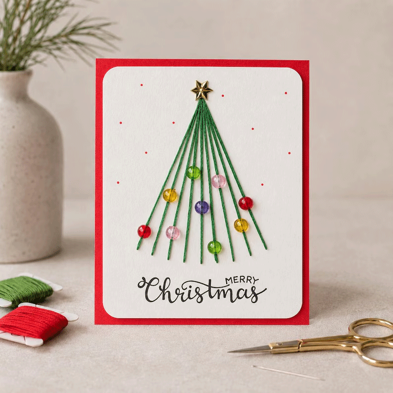 🎄🧵DIY-set voor een kerstkaart met string art