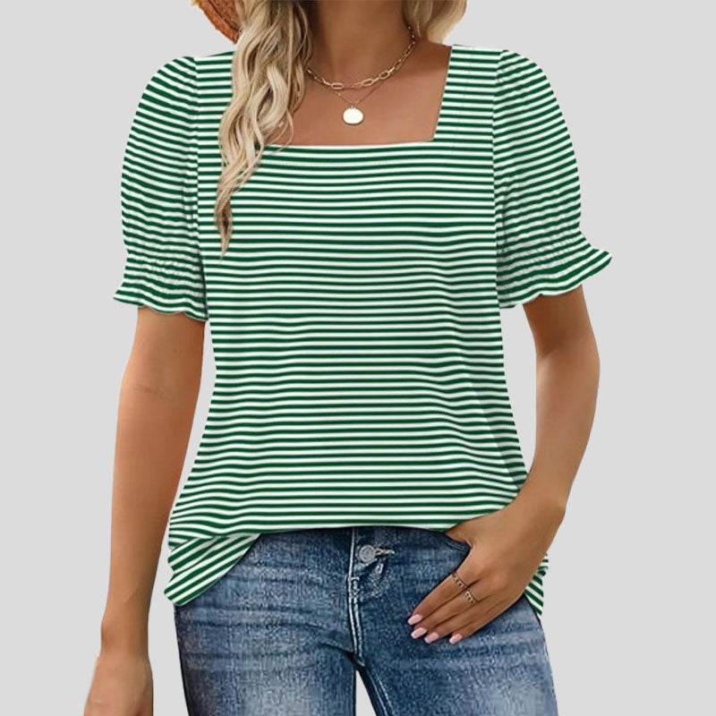 🌸Shirt met U-hals en bloembladmouwe