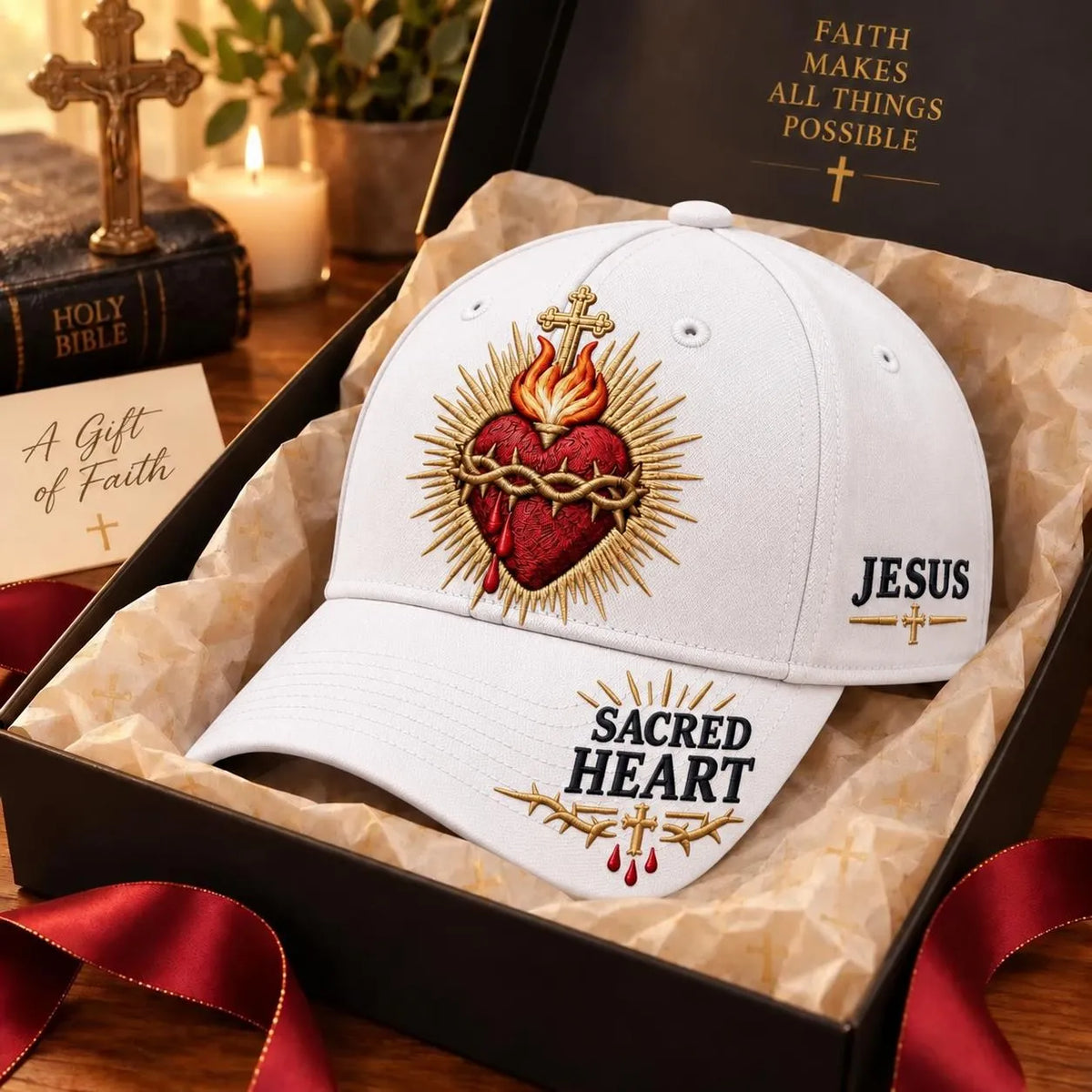 ❤️Sacred Heart of Jesus Faith-baseballpet✝️Draag je geloof. Draag Zijn liefde met je mee.