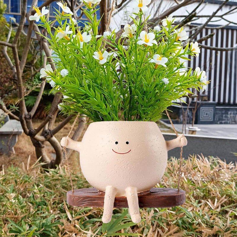 Sappige bloempot Schattig lachend gezicht Swing bloempot