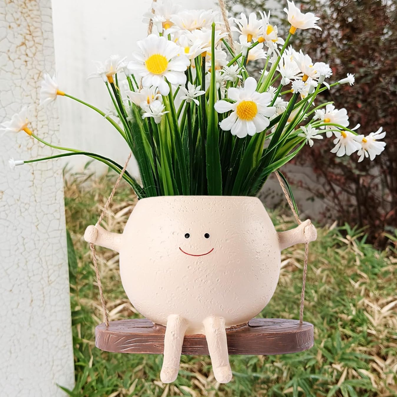 Sappige bloempot Schattig lachend gezicht Swing bloempot