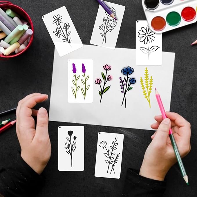 Kleine wilde bloemen bloemen schilderij mallen voor volwassenen kinderen meubels muren en hout kaart schilderen en andere ambachten, bevat miniatuur natuurlijke wijnstok kruid kunst mallen