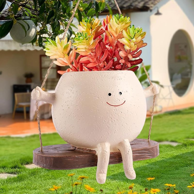 Sappige bloempot Schattig lachend gezicht Swing bloempot