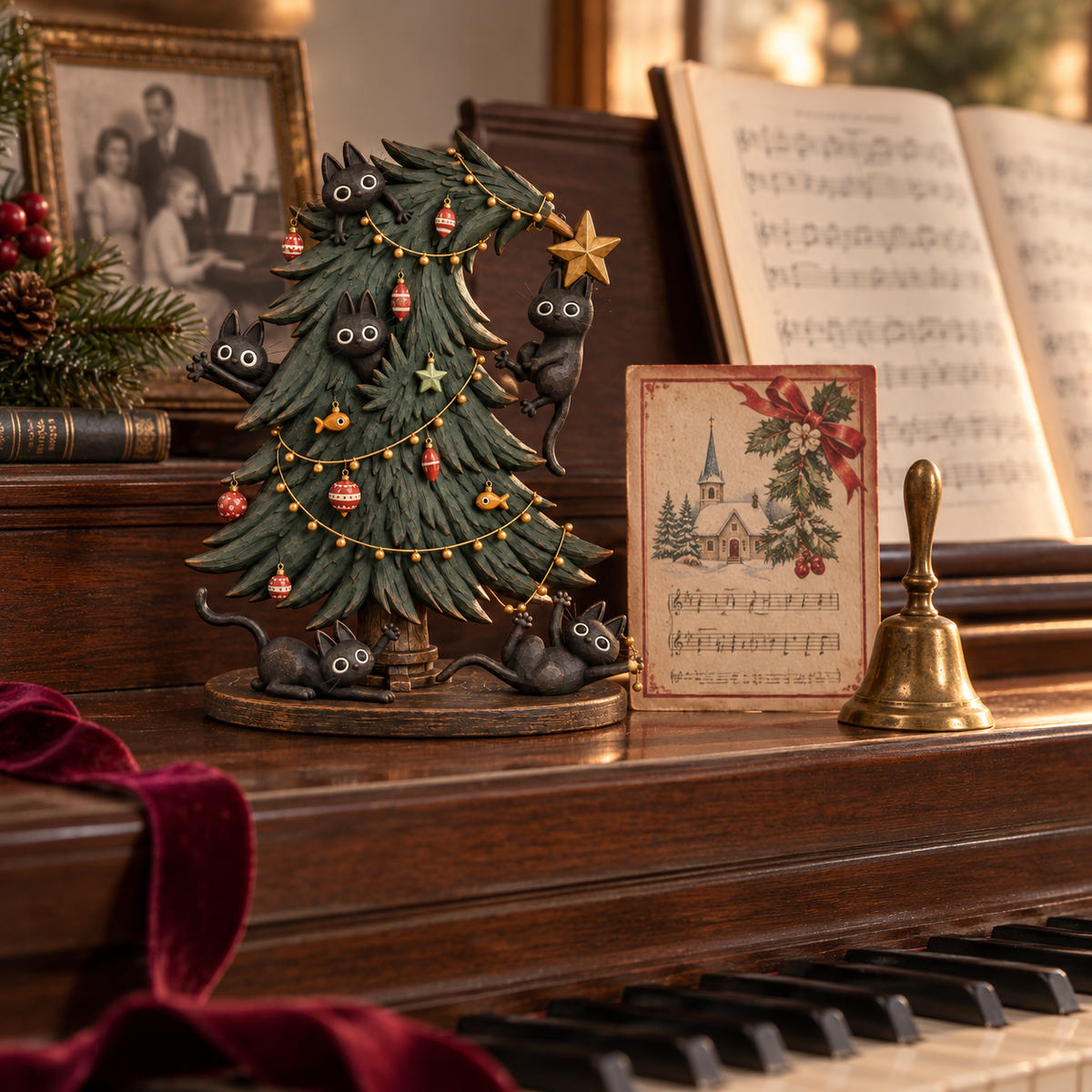 πββ¬π Zwarte Katten Kerstboom Beeld β Vintage Charme & Kattenkwaad