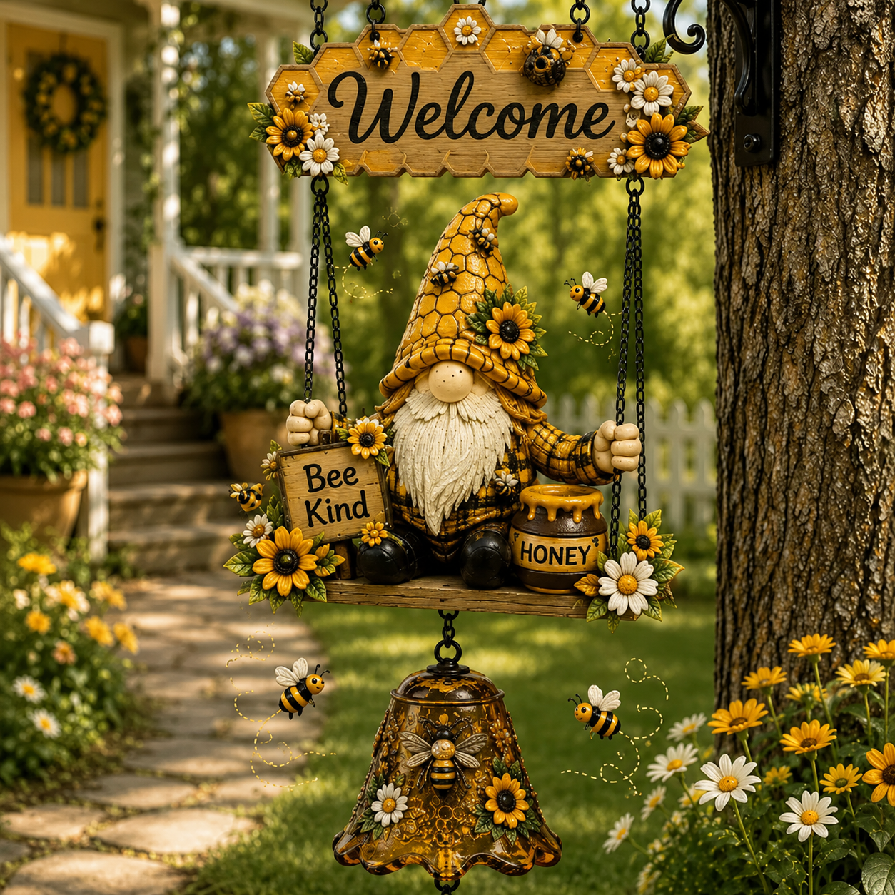 🔥Tijdelijke aanbieding: 50% KORTING – Rustieke tuinkabouter met bel als decoratie voor buiten 🐞🌼