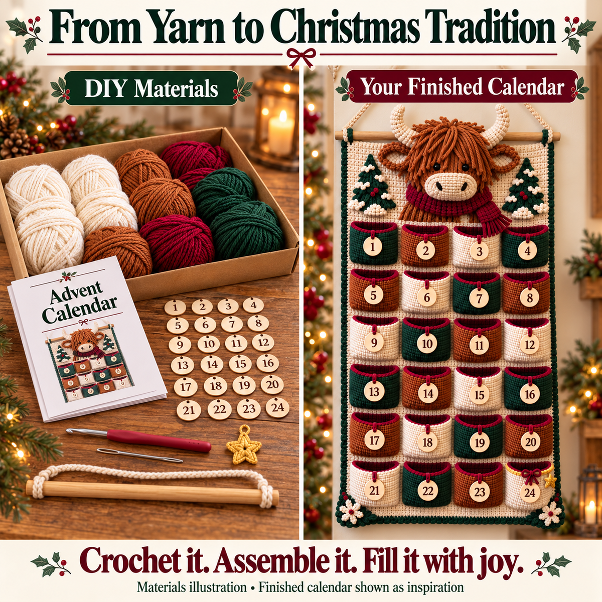 🎄 Christmas Crochet Advent Calendar DIY Kit – 24 Little Surprises, One Cozy Family Tradition