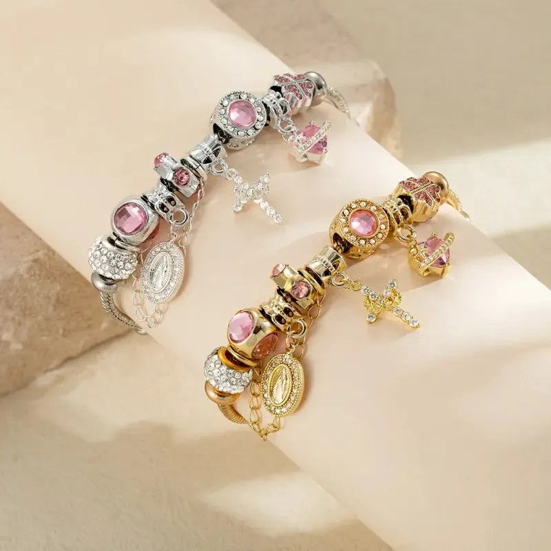 ✨Goud- en zilverkleurige Aurora-armband met slangenketting en meerdere elementen
