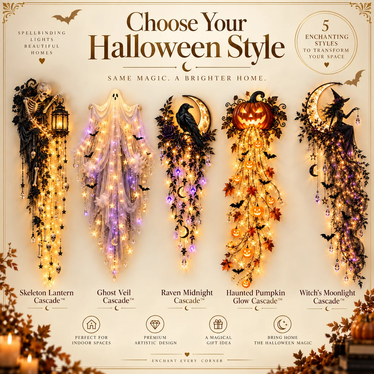 ✨Betoverende Halloween-lichtcascade – Gotische verlichte wanddecoratie🌙