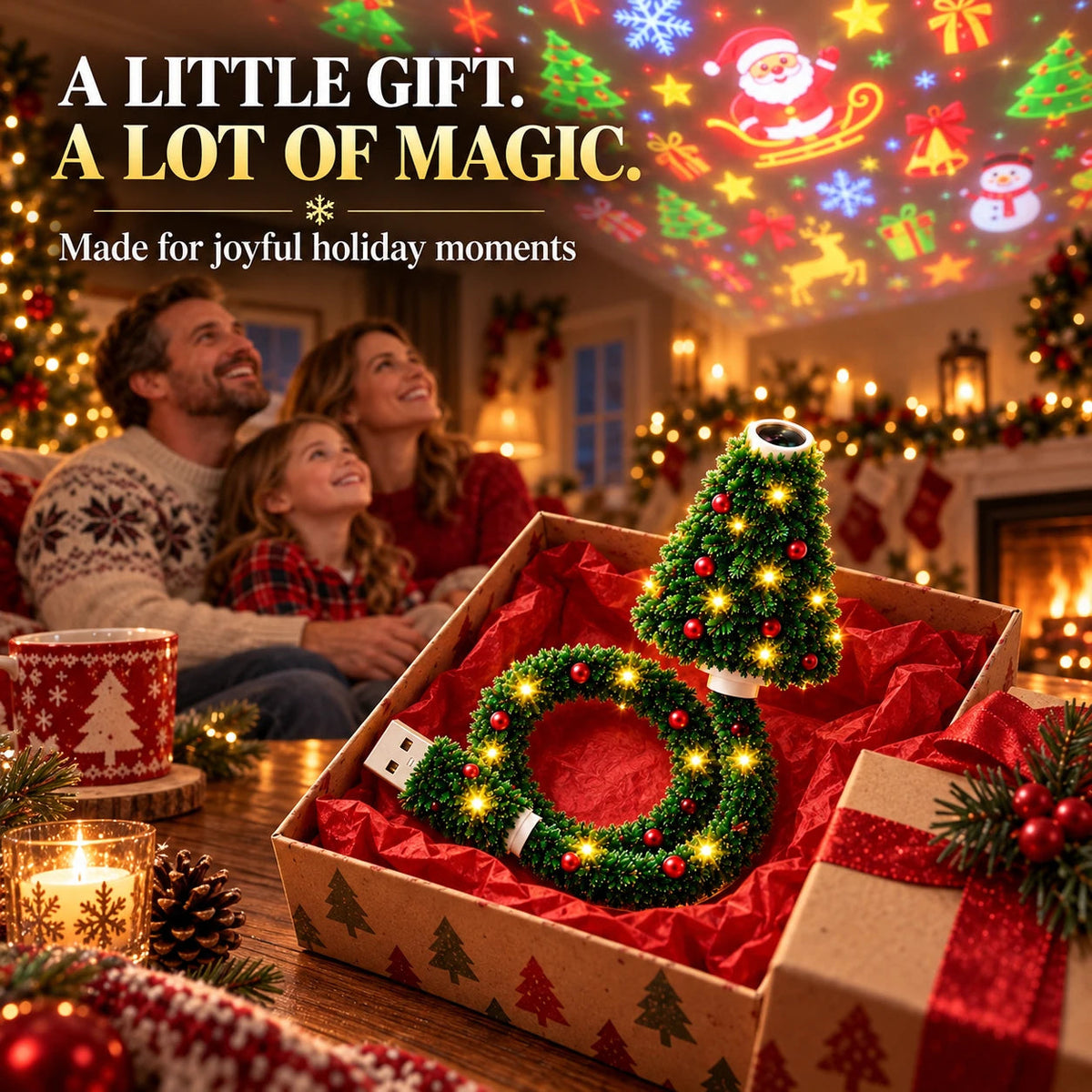 🌟 Christmas 5D Projection Light🎄⛄🎅USB Powered Christmas Night Light with 6+ Holiday Patterns