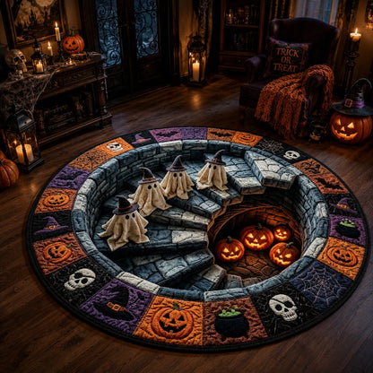 🔥 Rond vloerkleed met 3D-spooktrap – Griezelige Halloween-optische illusie 👻