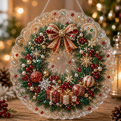🎄 Kerst-diamantkunst-set met parels voor een acryl wandplaat | Krasbestendig, kleurvast bord met parelkraaltjes | Zelf te maken, handgemaakte kerstversiering 🎅💎
