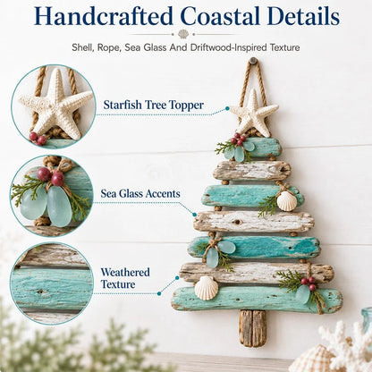 🌊🎄 Kerstboom van drijfhout, verlichte wanddecoratie voor een strandhuis ⭐🌙