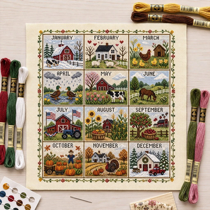 🧵✨ 12 Maanden Seizoensgebonden Borduurpakket – Creëer Warme Herinneringen Het Hele Jaar Door!