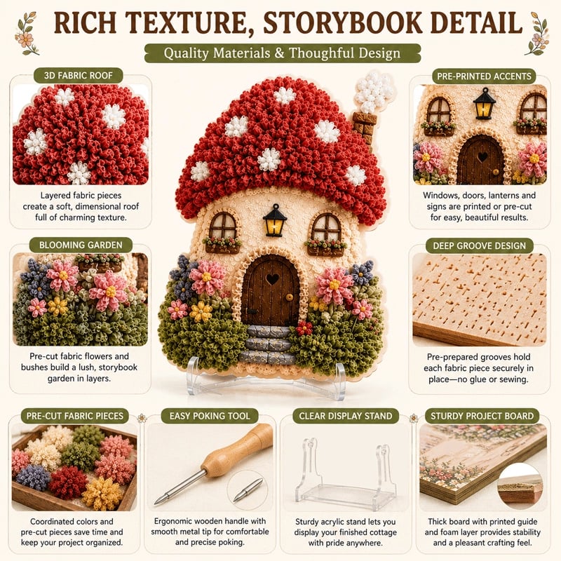 🔥Laatste dag: 50% KORTING - ✨Whimsical Village 3D-poke-art-set van stof