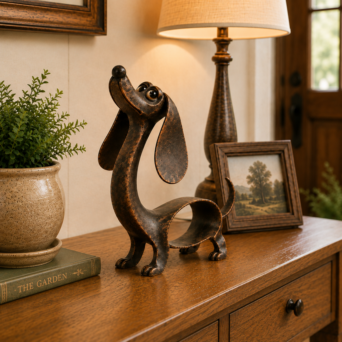 🐶✨ Antieke Bronzen Teckel Sculptuur – Tijdloze Charme Voor Elk Interieur!