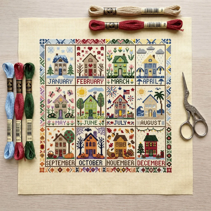 🧵✨ 12 Maanden Seizoensgebonden Borduurpakket – Creëer Warme Herinneringen Het Hele Jaar Door!