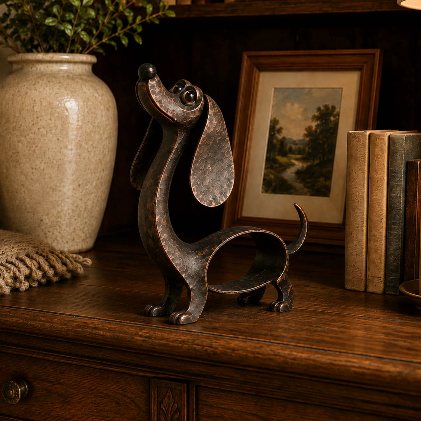 🐶✨ Antieke Bronzen Teckel Sculptuur – Tijdloze Charme Voor Elk Interieur!