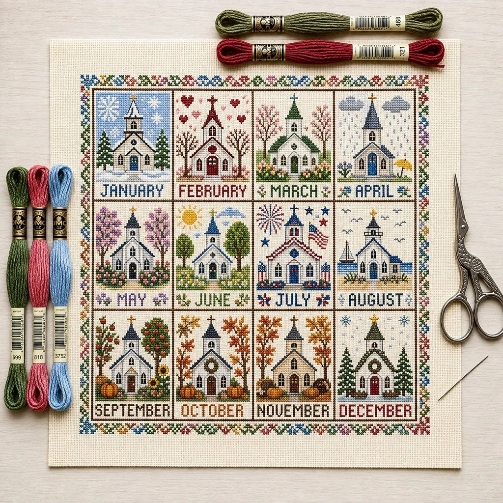 🧵✨ 12 Maanden Seizoensgebonden Borduurpakket – Creëer Warme Herinneringen Het Hele Jaar Door!