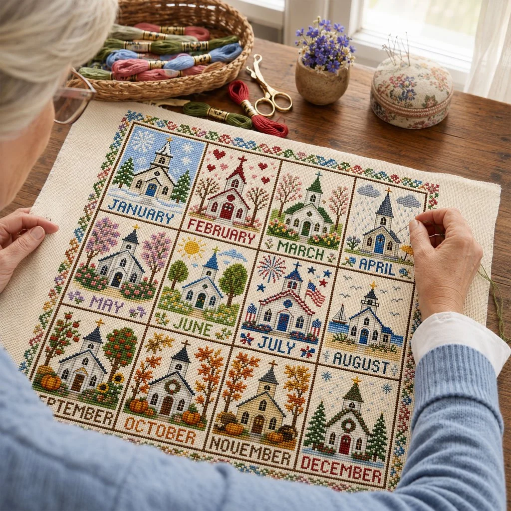 🧵✨ 12 Maanden Seizoensgebonden Borduurpakket – Creëer Warme Herinneringen Het Hele Jaar Door!