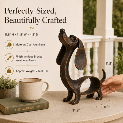 🐶✨ Antieke Bronzen Teckel Sculptuur – Tijdloze Charme Voor Elk Interieur!