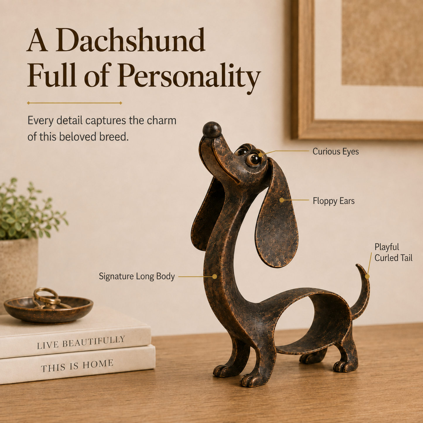 🐶✨ Antieke Bronzen Teckel Sculptuur – Tijdloze Charme Voor Elk Interieur!