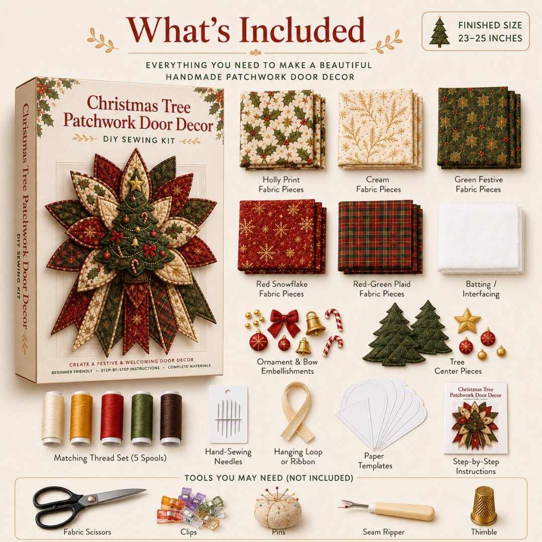 🎄DIY Quilted Christmas Patchwork Deurdecoratie Kit✨