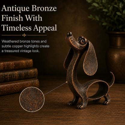 🐶✨ Antieke Bronzen Teckel Sculptuur – Tijdloze Charme Voor Elk Interieur!