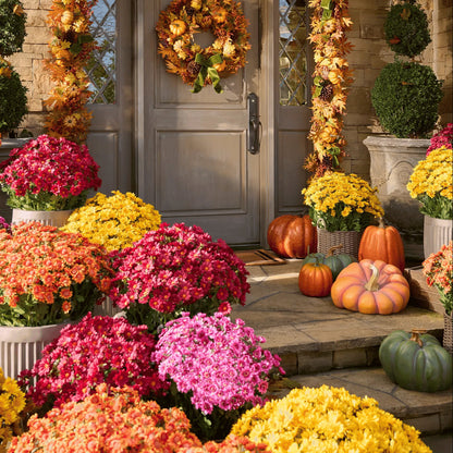 🌼- Kunstbloemen: chrysanten voor buiten die een zonsondergang nabootsen - UV-bestendig, waterdicht, windbestendig