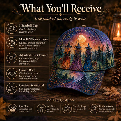 🌙 Three Witches-baseballpet met maanlichtmotief