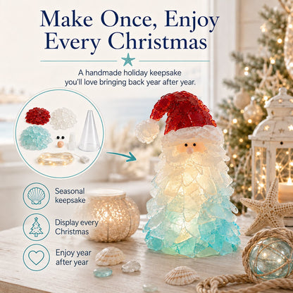 🎅 Beginnersvriendelijke doe-het-zelf-set voor kerstversiering met verlichte zeeglas-kerstman | Complete set inclusief stukjes zeeglas, warme kerstverlichting en een stapsgewijze handleiding 💕