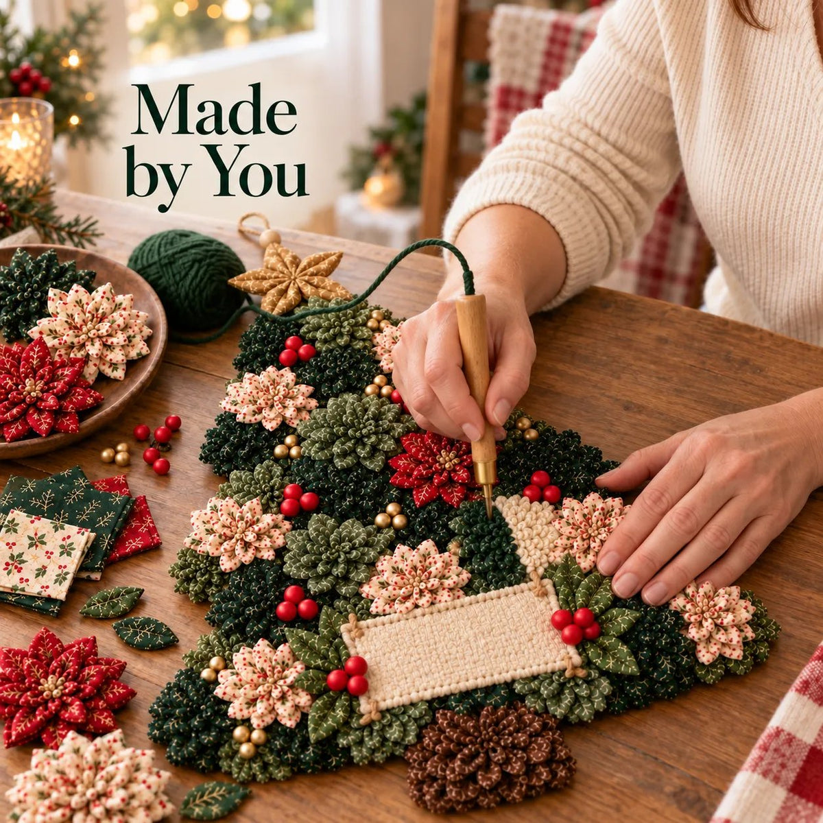 🎄✨DIY-set voor een kerstdeurhanger van stoffen bloemen – Gelaagde kerstversiering