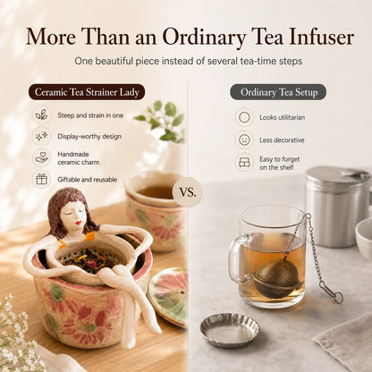 ☕🏺Whimsical Sitting Lady Ceramic Tea Strainer Collection