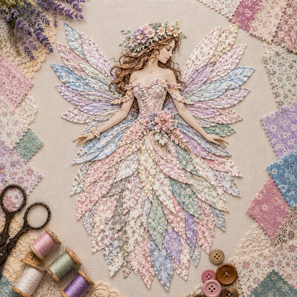 🧚‍♀️🌸 Premium doe-het-zelfpakket ‘Fairy Patchwork’ | Hoogwaardige gelaagde stof met bloemmotiefvleugels – doe-het-zelf, handgemaakte fantasiewanddecoratie ✨