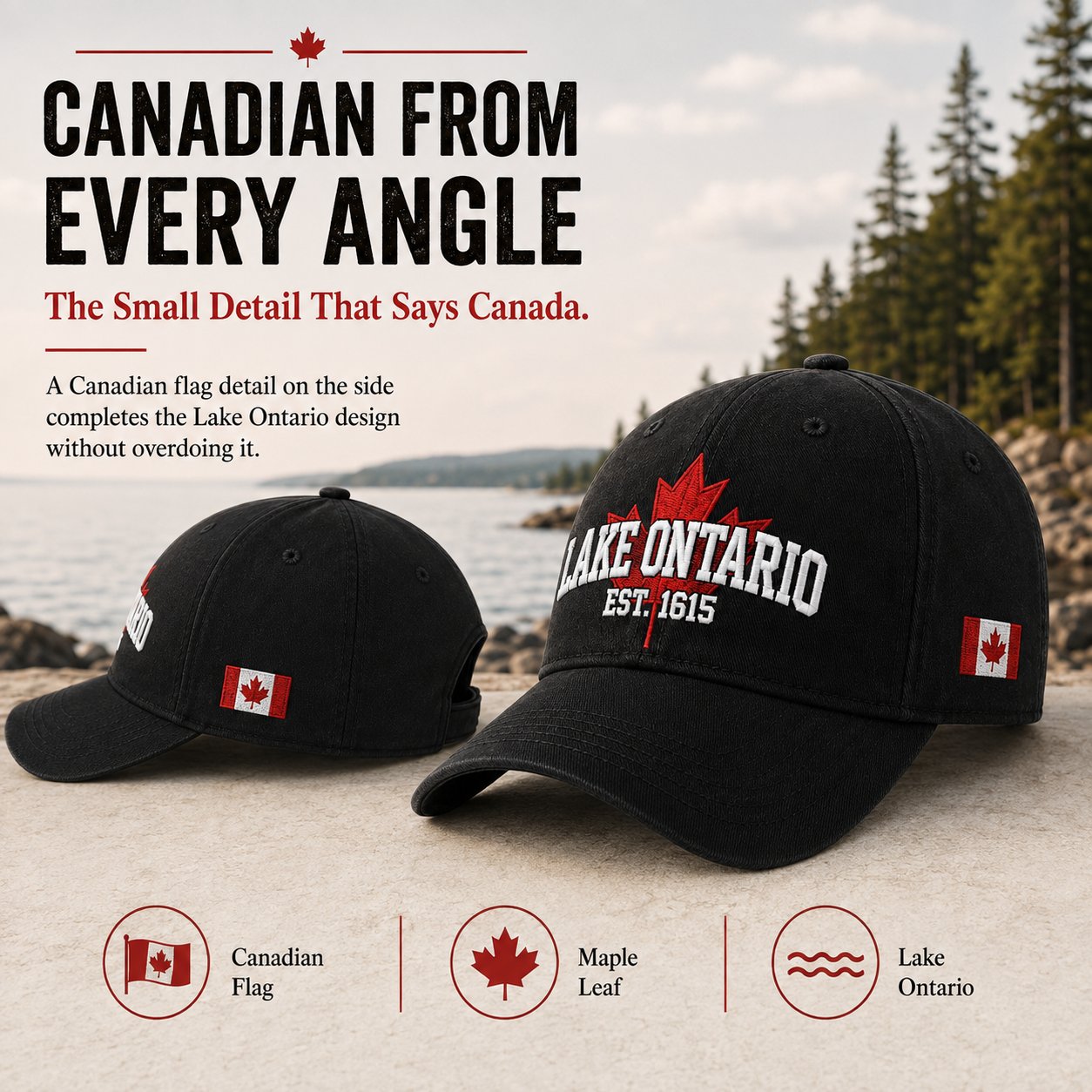 🔥LAATSTE DAG 50% KORTING - 🍁Lake Ontario Forever – Geborduurde pet in retro-stijl (🧢100% katoen)