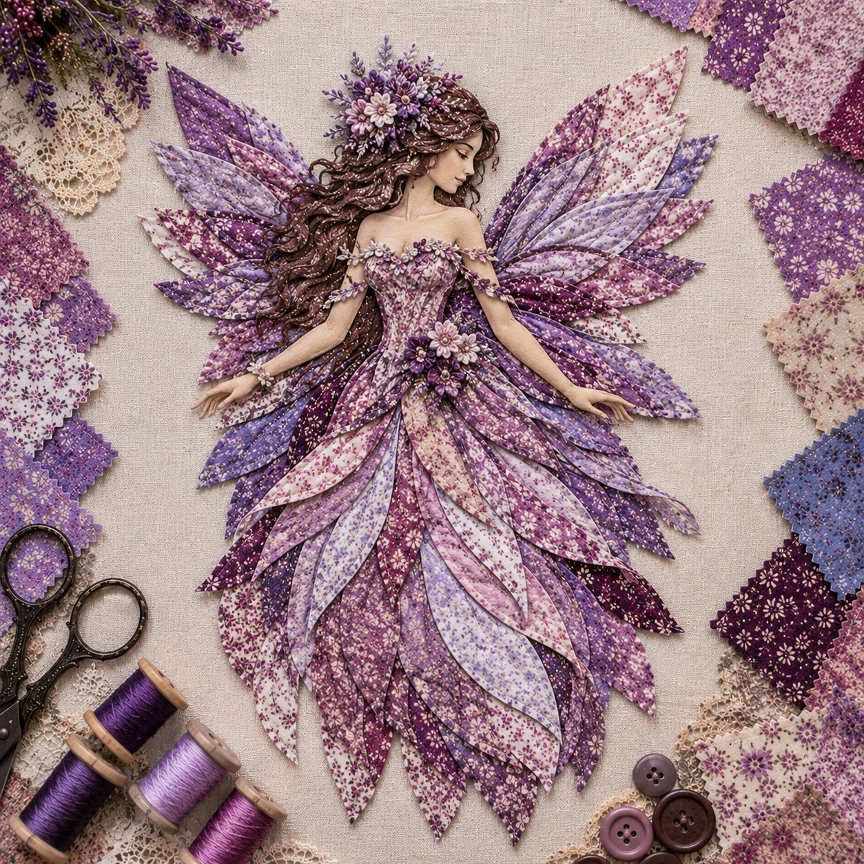 🧚‍♀️🌸 Premium doe-het-zelfpakket ‘Fairy Patchwork’ | Hoogwaardige gelaagde stof met bloemmotiefvleugels – doe-het-zelf, handgemaakte fantasiewanddecoratie ✨