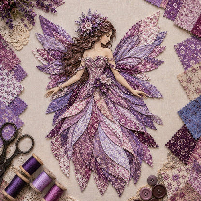 🧚‍♀️🌸 Premium doe-het-zelfpakket ‘Fairy Patchwork’ | Hoogwaardige gelaagde stof met bloemmotiefvleugels – doe-het-zelf, handgemaakte fantasiewanddecoratie ✨