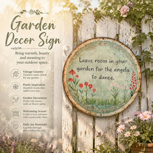 ✨ Handgemaakt rond metalen bordje met ‘Angel Dance’, vintage wanddecoratie voor de cottage-tuin, ideaal als cadeau