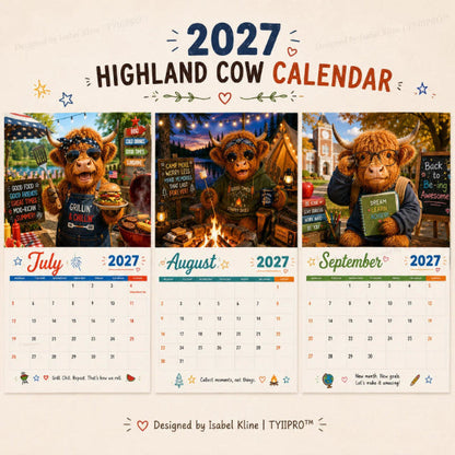 🐮📅 2027 Grappige Highland Cow Wandkalender – A4 Hangkalender 😂✨