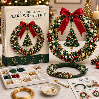 🎄✨ DIY-set voor een kerstkrans met parels – Handgemaakte kerstdeurversiering met kralen 💎🎀