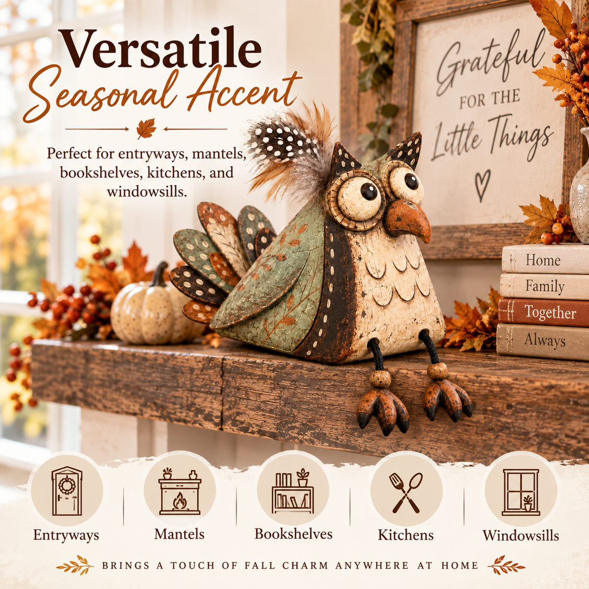 🦉✨ Rustieke Uilen Plankdecoratie – Warme Landelijke Sfeer!