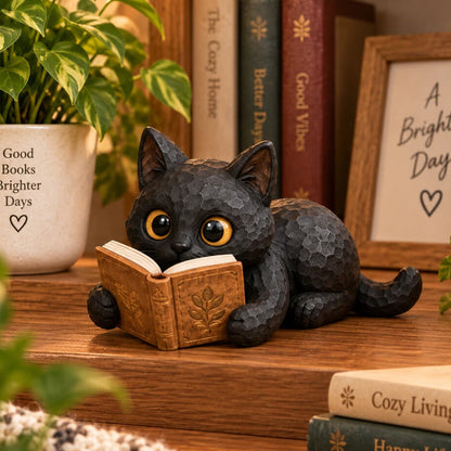 🐱📚 Beeldje van een lezende kat — Een boekenliefhebbers-accessoire voor gezellige hoekjes