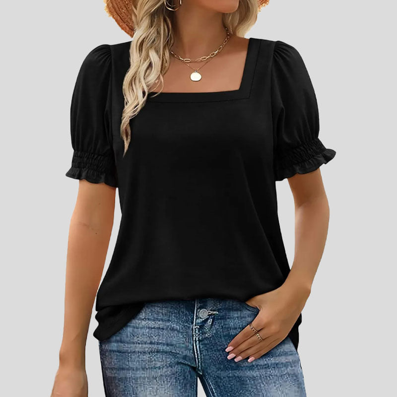 🌸Shirt met U-hals en bloembladmouwe
