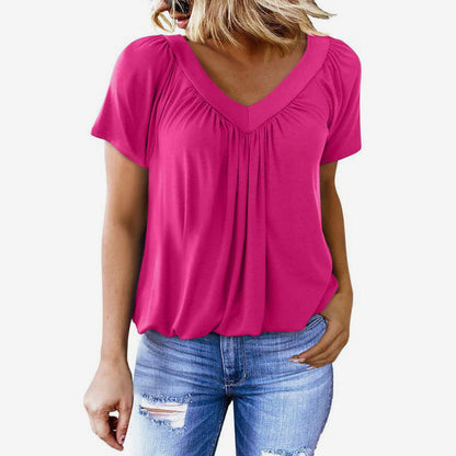 Vrouwen casual geplooide V-hals top met korte mouwen