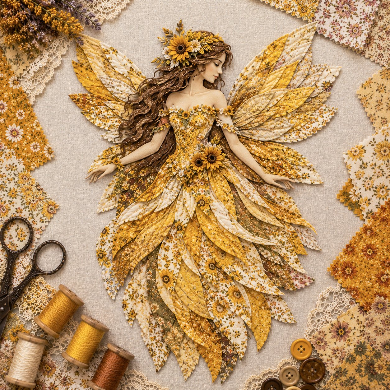 🧚‍♀️🌸 Premium doe-het-zelfpakket ‘Fairy Patchwork’ | Hoogwaardige gelaagde stof met bloemmotiefvleugels – doe-het-zelf, handgemaakte fantasiewanddecoratie ✨