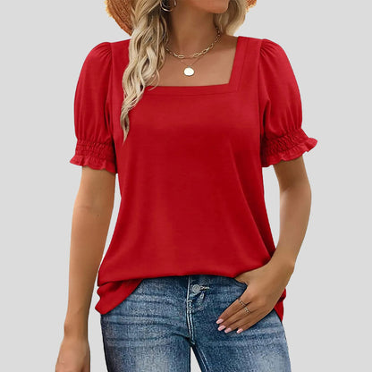 🌸Shirt met U-hals en bloembladmouwe