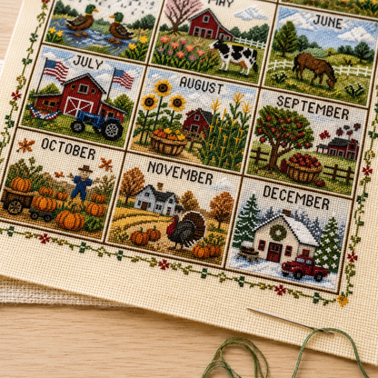 🧵✨ 12 Maanden Seizoensgebonden Borduurpakket – Creëer Warme Herinneringen Het Hele Jaar Door!