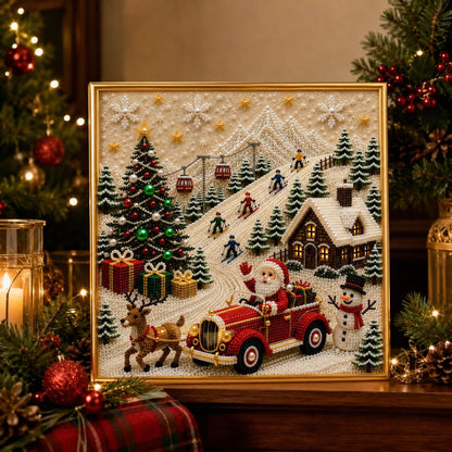🎄🎅 Premium 3D-kerstwanddecoratieset met parels | Luxe canvas met vloklaag en krasbestendige, kleurvaste parelkraaltjes – DIY-kerstdecoratie ⛄️❄️